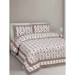 INDHOME LIFE White & Beige Floral 210 TC King Bedsheet with 2 Pillow Covers-picture-28