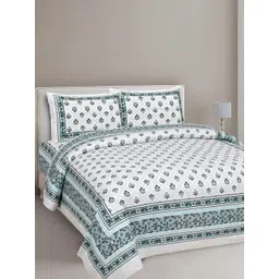 INDHOME LIFE White & Green Floral 210 TC King Bedsheet with 2 Pillow Covers-picture-15