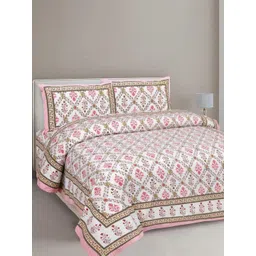 INDHOME LIFE White & Pink Floral Printed Cotton 220 TC King Bedsheet Set 2.28 m x 2.74 m-picture-32
