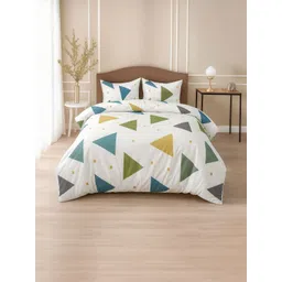 INDHOME LIFE Yellow & White Geometric Cotton 210TC Double King Bedsheet Set-2.74mx2.74m-picture-11