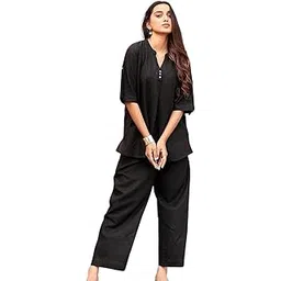 indiकन्या Women's Indo-Western Co-ord Set | Rayon Flex Kurta & Pant Set for Office, Light Festive Look-picture-11