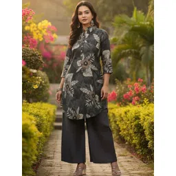 indi inside Grey & Black Printed Tunic Set-picture-10
