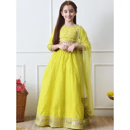 Indi-Loom Couture Girls Embroidered Round Neck Semi-Stitched Lehenga & Blouse With Dupatta-picture-54