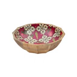 India Circus by Krsnaa Mehta Clover's Knotty Play Floral Pink Mango Wood Bowl - (1000 ml) image 2