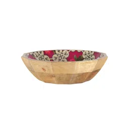 India Circus by Krsnaa Mehta Clover's Knotty Play Floral Pink Mango Wood Bowl - (1000 ml) image 4