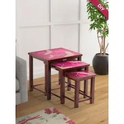 India Circus by Krsnaa Mehta Legend of the Cranes Printed Red Teak Wood Nesting Table - Set of 3-picture-44