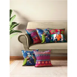India Circus by Krsnaa Mehta Multicolor Poly Satin Krishna Baugh Cushion Covers - Set of 5-picture-29
