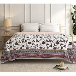 India Circus by Krsnaa Mehta Royal Velvet Quilted Bed Cover Set | with 2 Pillow Covers | Hand-Block | Cotton | Size 82 x 100 inches | Decorative Bed Cover King Size-picture-10