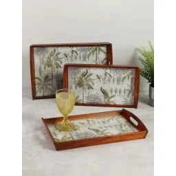 India Circus by Krsnaa Mehta White & Green Mdf Peacock Throne Paradise Tray - Set of 3-picture-29