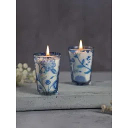India Circus Violet Glass Blaue Blume Conical Candle Votive - Set of 2-picture-48