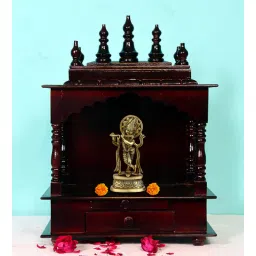 india home wood Brown Mango Wood Wall Mounted Mandir Without Door-picture-16