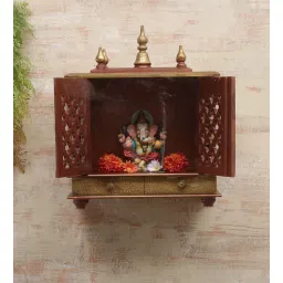 india home wood Brown Sheesham Wood Wall Mounted Mandir With Door-picture-22