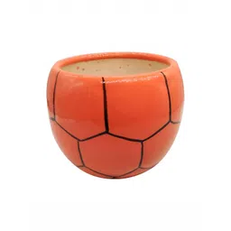 INDIA MEETS INDIA Orange & Black Ceramic Football Shaped Planter-picture-26