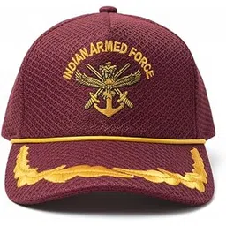 Indian Armed Forces Military Cap, Maroon Mesh Baseball Hat with Gold Embroidered Logo, Adjustable Sports Headwear-picture-42