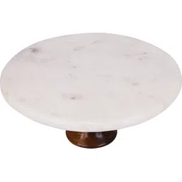 indian artisans MARBLE CAKE STAND WITH WOODEN BASE FOR CAKE CUTTING, SNACKS SERVING PLATTER Marble, Wooden Cake Server-picture-20