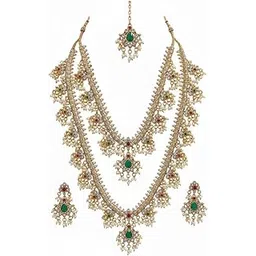 Indian Bridal Jewellery Set for Women – Gold-Plated Long Necklace, Earrings, Maang Tikka-picture-27