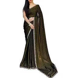 indian fashionista Women's Shimmer Chiffon Hot Fix Embellished Saree With Blouse-picture-30