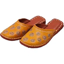 Indian Handicraft Synthetic WomenGirl Kolhapuri Slippers/Flat Chappals Yellow Color-picture-43