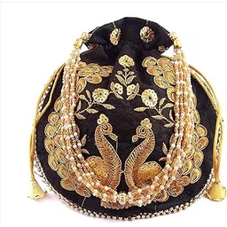 Indian Handicraft Women's/Girl's Dual Peacock Work Potli Hand Bag-06-picture-26