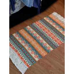 INDIAN HOME FAB Beige & Blue Geometric Printed Anti-Slip Water Absorbent Cotton Floor Mat-picture-17