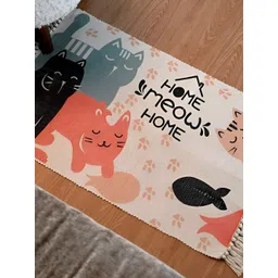 INDIAN HOME FAB Peach & Black Cotton Anti-Skid Meow Home Printed Floor Mats & Dhurries-picture-39