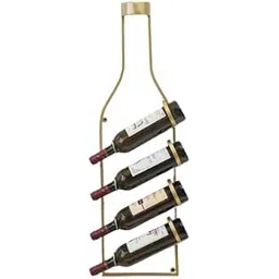 Indian iron art Wall Mount 4 Bottles Metallic Wine Rack Wine Bottle Holder Organizer Display Shelf Bar Cabinet for Space Wine Glass Holder Classic Modern Style Storage Rack (Gold)-picture-14