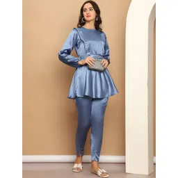 Indian Needle 3-Pcs Embroidered A-Line Top With Trouser & BeltCo-Ords-image-6