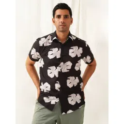 Indian Needle Black Regular Fit Floral Print Shirt-picture-10