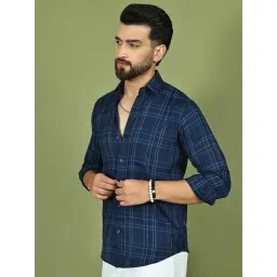 Indian Needle Blue Cotton Regular Fit Checked Casual Shirt-picture-44