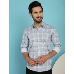 Indian Needle Blue Cotton Regular Fit Checks Shirt-picture-38