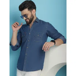 Indian Needle Classic Fit Spread Collar Faded Denim Casual Shirt-picture-22
