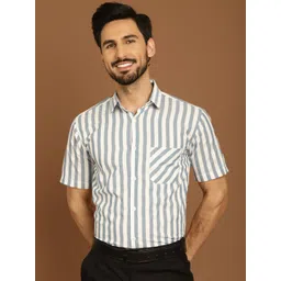 Indian Needle Classic Regular Fit Vertical Striped Half Sleeve Cotton Formal Shirt-picture-11