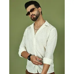 Indian Needle Cream Cotton Regular Fit Embroidered Casual Shirt-picture-16