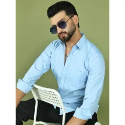 Indian Needle Firozi Cotton Regular Fit Solid Casual Shirt-picture-46