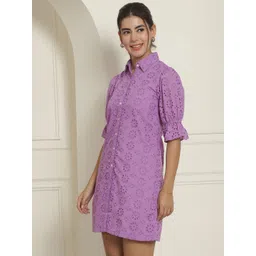 Indian Needle Geometric Embroidered Cotton Schiffli A-Line Dress-picture-10