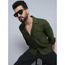 Indian Needle Green 100% Cotton Regular fit Self Casual Shirt-picture-17