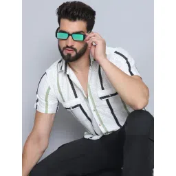 Indian Needle Green Polycotton Regular fit Stripes Casual Shirt-picture-31