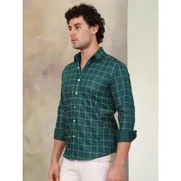 Indian Needle Green Ragular Fit Checks Shirt-picture-31