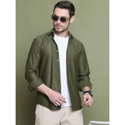 Indian Needle Green Regular Fit Striped Shirt-picture-29