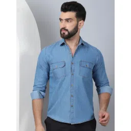 Indian Needle Light Blue Regular Fit Denim Shirt-picture-40