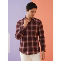 Indian Needle Maroon Cotton Regular fit Checks Shirt-image-47