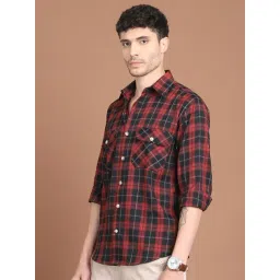 Indian Needle Maroon Cotton Regular Fit Checks Shirt image 3