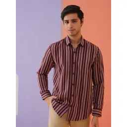 Indian Needle Maroon Regular fit Striped Shirt-picture-25