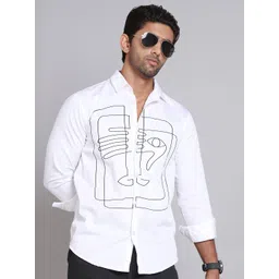 Indian Needle Men Classic Spread Collar Abstract Printed Cotton Casual Shirt-picture-36