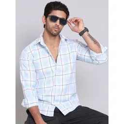 Indian Needle Men Classic Windowpane Checks Opaque Checked Casual Shirt-picture-41
