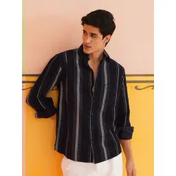 Indian Needle Navy Cotton Regular fit Striped Shirt-picture-46