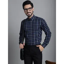 Indian Needle Navy Regular Fit Checks Shirt-picture-12