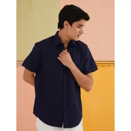 Indian Needle Navy Regular fit Striped Shirt-picture-32