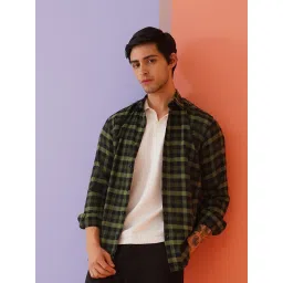 Indian Needle Olive Cotton Regular fit Checks Shirt image 3