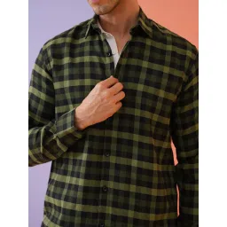 Indian Needle Olive Cotton Regular fit Checks Shirt image 4
